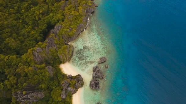 Πανέμορφη τροπική λιμνοθάλασσα, αεροφωτογραφία. Τροπικό νησί. — Αρχείο Βίντεο