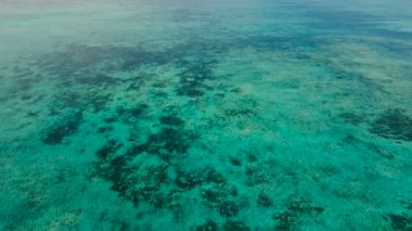 Tropik ada, plaj, kayalar ve dalgalar deniz manzarası. Siargao, Türkiye.
