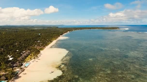 Anteny Zobacz pięknej plaży na tropikalnej wyspie. Filipiny, Siargao. — Wideo stockowe