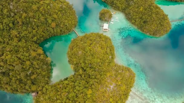 Luchtfoto tropische lagune, zee, strand. Tropisch eiland. Siargao, Filipijnen. — Stockvideo
