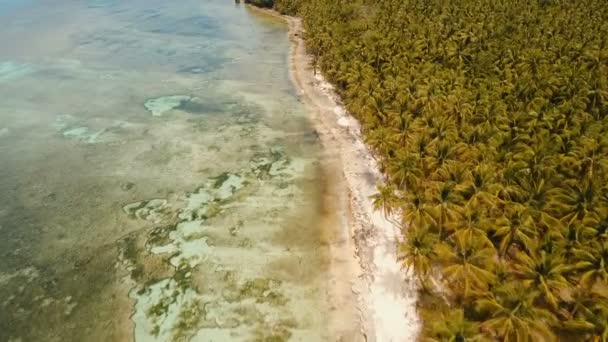 Vista aérea hermosa playa en la isla tropical. Isla de Daco, Filipinas, Siargao . — Vídeo de stock