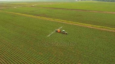 Traktör gübre tarlası püskürtüyor..