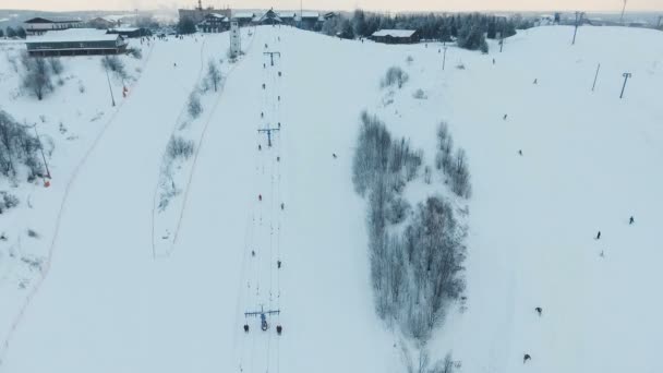 Ski resort in the winter season. Aerial view. — Stock Video