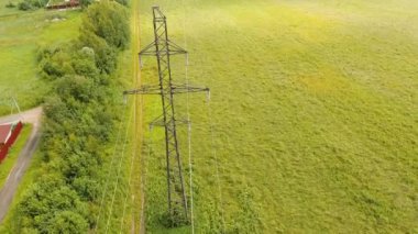 Yüksek gerilim enerji hattı. Havadan görünümü.