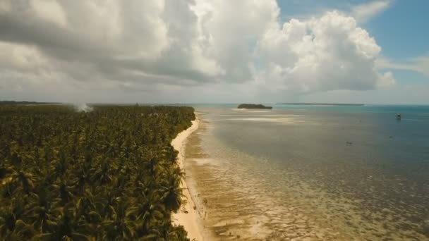 Letecký pohled krásné pláže na tropickém ostrově. Filipíny, Siargao. — Stock video