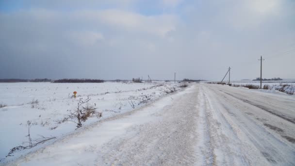 Winterlandschaft aus Feldern und Straßen. — Stockvideo