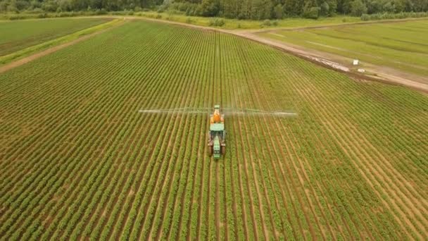 El tractor está rociando el campo de fertilizantes. — Vídeos de Stock