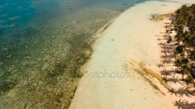 Hava güzel bir plaj tropikal bir adada görüntüleyin. Filipinler, Siargao.