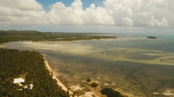 Letecký pohled krásné pláže na tropickém ostrově. Filipíny, Siargao. — Stock video