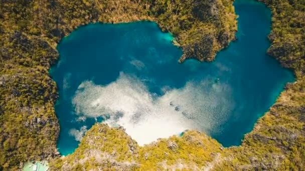 Mountain Lake Barracuda op een tropisch eiland, Filippijnen, Coron, Palawan. — Stockvideo