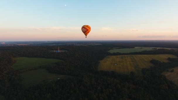 Воздушный шар в небе над полем . — стоковое видео
