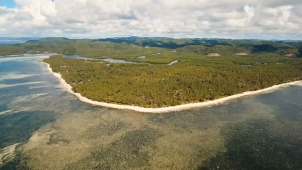 Hava güzel bir plaj tropikal bir adada görüntüleyin. Filipinler, Siargao. — Stok video