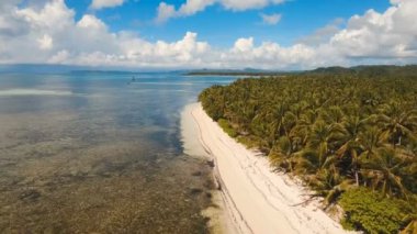 Hava güzel bir plaj tropikal bir adada görüntüleyin. Filipinler, Siargao.
