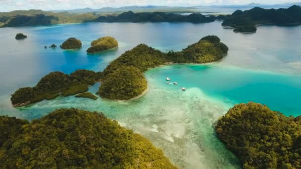 Vista aerea laguna tropicale, mare, spiaggia. Isola tropicale. Siargao, Filippine . — Video Stock
