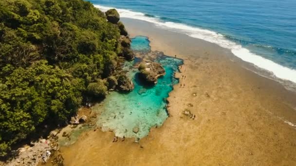 Magpupungko natural rock pools. Aerial view :Philippines,Siargao. — Stock Video