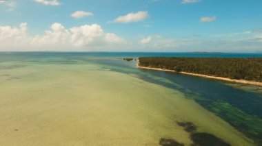 Hava güzel bir plaj tropikal bir adada görüntüleyin. Filipinler, Siargao.
