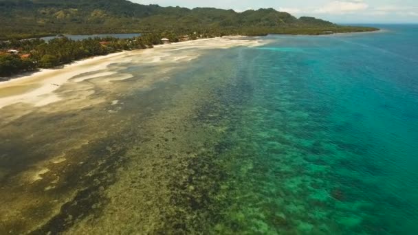Вид с воздуха красивый пляж на тропическом острове. Филиппины, район Анда . — стоковое видео