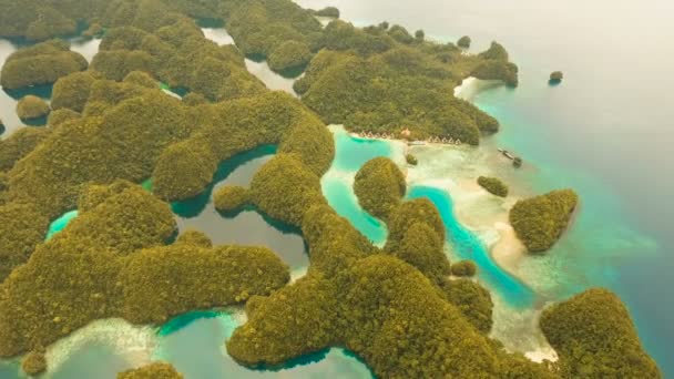 Vista aérea laguna tropical, mar, playa.Bucas Grande Island, Sohoton Cove. Filipinas. — Vídeos de Stock