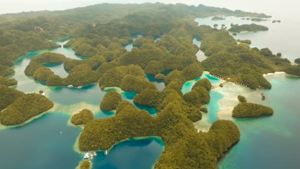 Luchtfoto tropische lagune, zee, strand.Bucas Grande Island, Sohoton Cove. Filippijnen. — Stockvideo