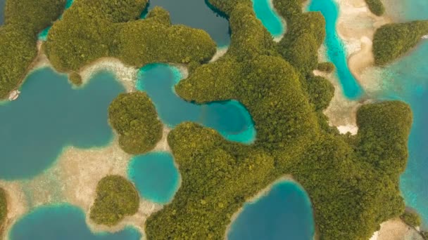 Luchtfoto tropische lagune, zee, strand.Bucas Grande Island, Sohoton Cove. Filippijnen. — Stockvideo