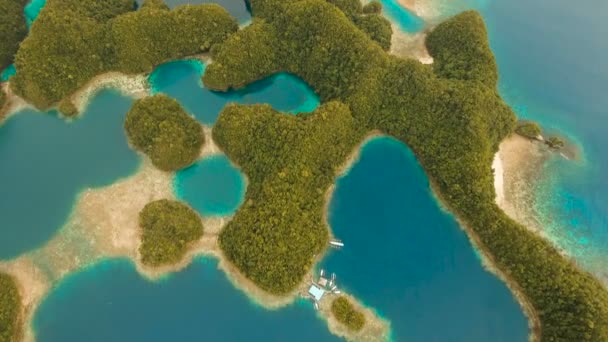 Widok z lotu ptaka tropikalna laguna, morze, plaża.Bucas Grande Island, Sohoton Cove. Filipiny. — Wideo stockowe