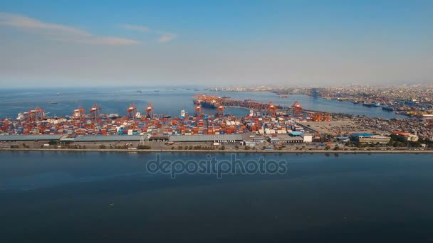 Cargo industrial port aerial view. Manila, Philippines. — Stock Video