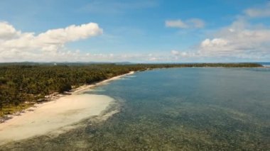 Hava güzel bir plaj tropikal bir adada görüntüleyin. Filipinler, Siargao.