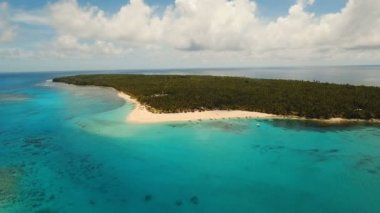 Havadan görünümü güzel plaj tropikal adada. DACO Adası, Filipinler, Siargao.