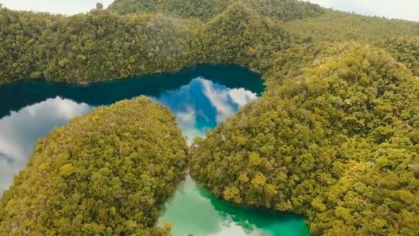 Légifelvételek trópusi lagúna, tenger, tengerpart. Trópusi szigeten. Siargao, Fülöp-szigetek. — Stock videók