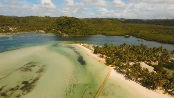 Вид с воздуха красивый пляж на тропическом острове. Philippines, Siargao . — стоковое видео