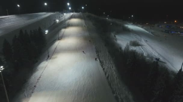 Ski resort at night. Aerial view. — Stock Video