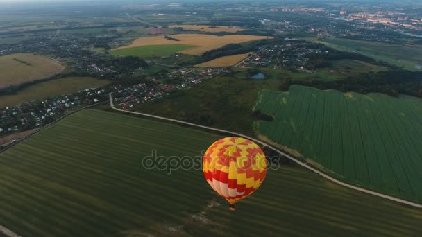 Luftballong i himlen över ett fält. — Stockvideo