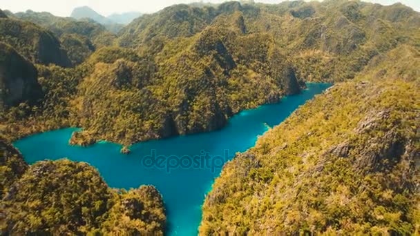 Lago di montagna Kayangan su un'isola tropicale, Filippine, Coron, Palawan . — Video Stock