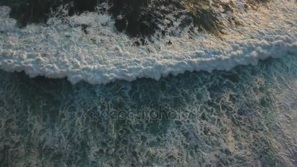 Water surface with big waves, aerial view.Bali. — Stock Video