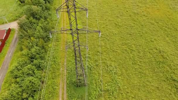 High voltage power line. Aerial view. — Stock Video