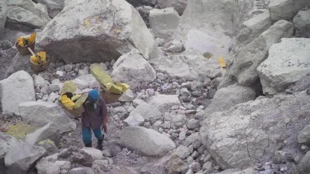 Sulfur worker, Mount Kawah Ijen volcano. — 비디오