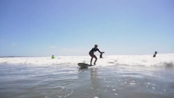 Ragazza che fa surf nell'oceano . — Video Stock