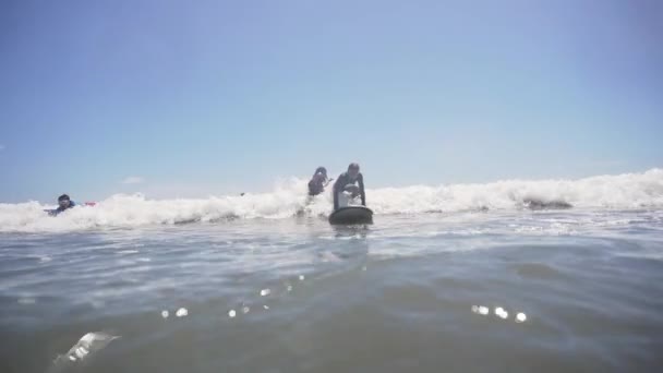 Girl surfing in the ocean. — Stock Video