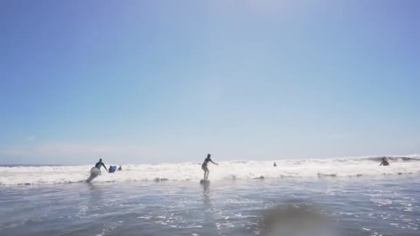 Meisje surfen in de Oceaan. — Stockvideo