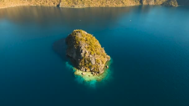 Aerial view tropical lagoon,sea, beach. Tropical island. Busuanga, Palawan, Philippines. — Stock Video