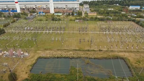 电力变电站，电站空中景观 — 图库视频影像