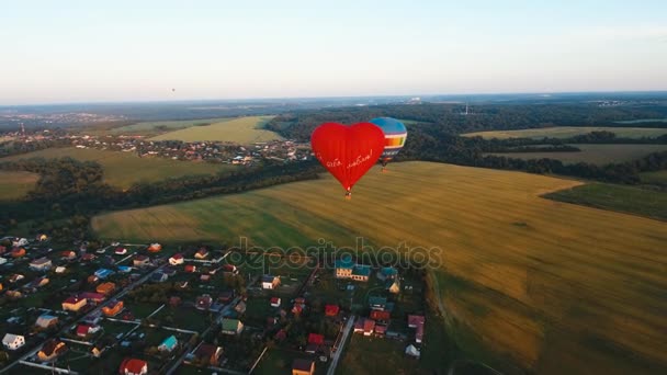 Luftballong i himlen över ett fält. — Stockvideo