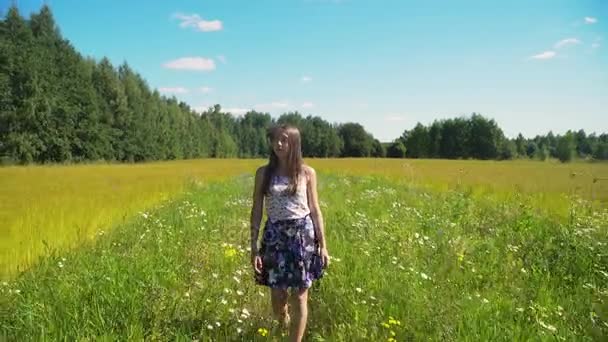 Chica caminando en el campo . — Vídeos de Stock