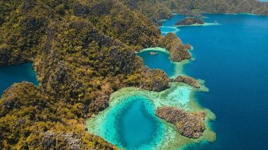 Filipinler, Coron, Palawan 'da tropikal bir adada Barakuda Gölü.