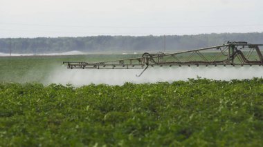 Traktör gübre tarlası püskürtüyor..