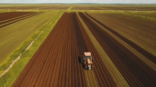 Трактор обробляє землю в полі . — стокове фото