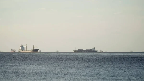 Cargo ships anchored in the sea. Philippines, Manila. — Stock Photo, Image