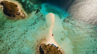 Tropikal Bulog Dos Adası 'ndaki hava manzaralı güzel bir sahil. Filipinler.