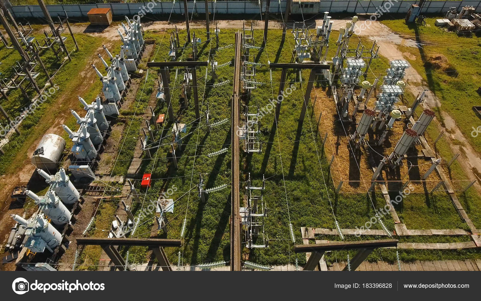 Aerial View Of A High Voltage Substation Stock Photo - Download