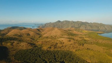 Tropikal peyzaj, dağlar, orman, defne. Busuanga, Palawan, Filipinler.